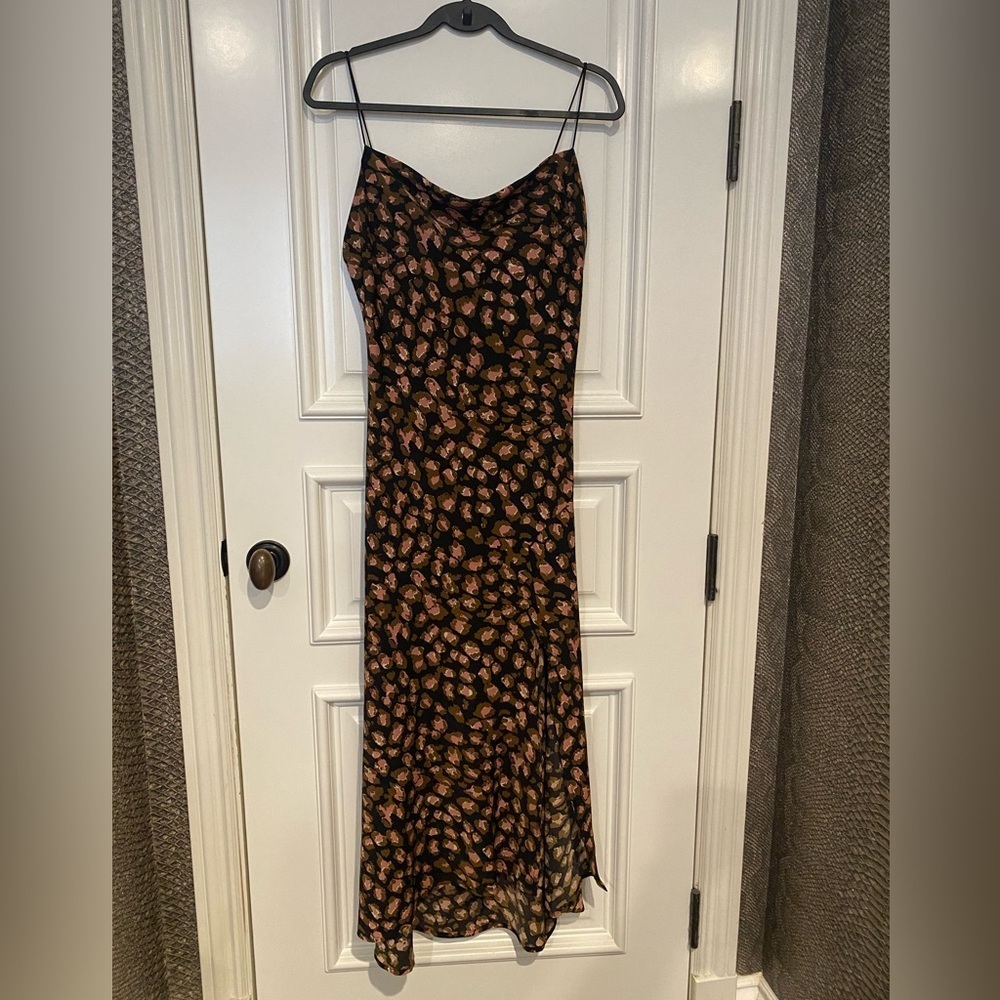 En Creme Floral Satin Midi Slip Dress